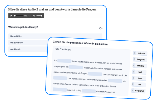 Interaktive Online-Übungen mit Audio und Lückentext