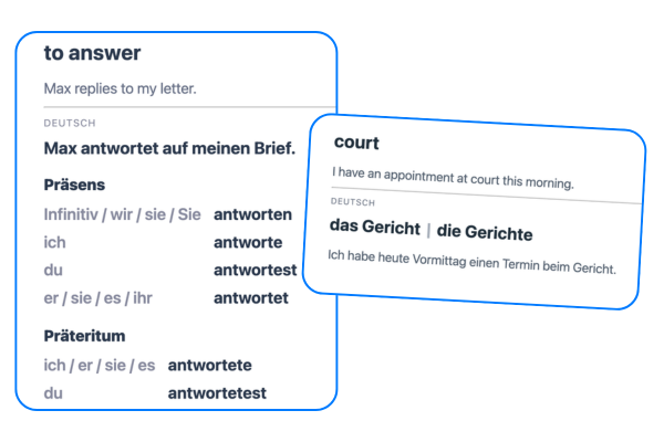 Vokabelkarten und Beispielsätze für Deutsch B1